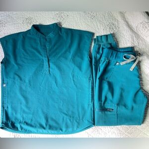 Figs Scrub Set Limited Edition Pacific Blue XXS Rafaela Top & XS Zamora Joggers